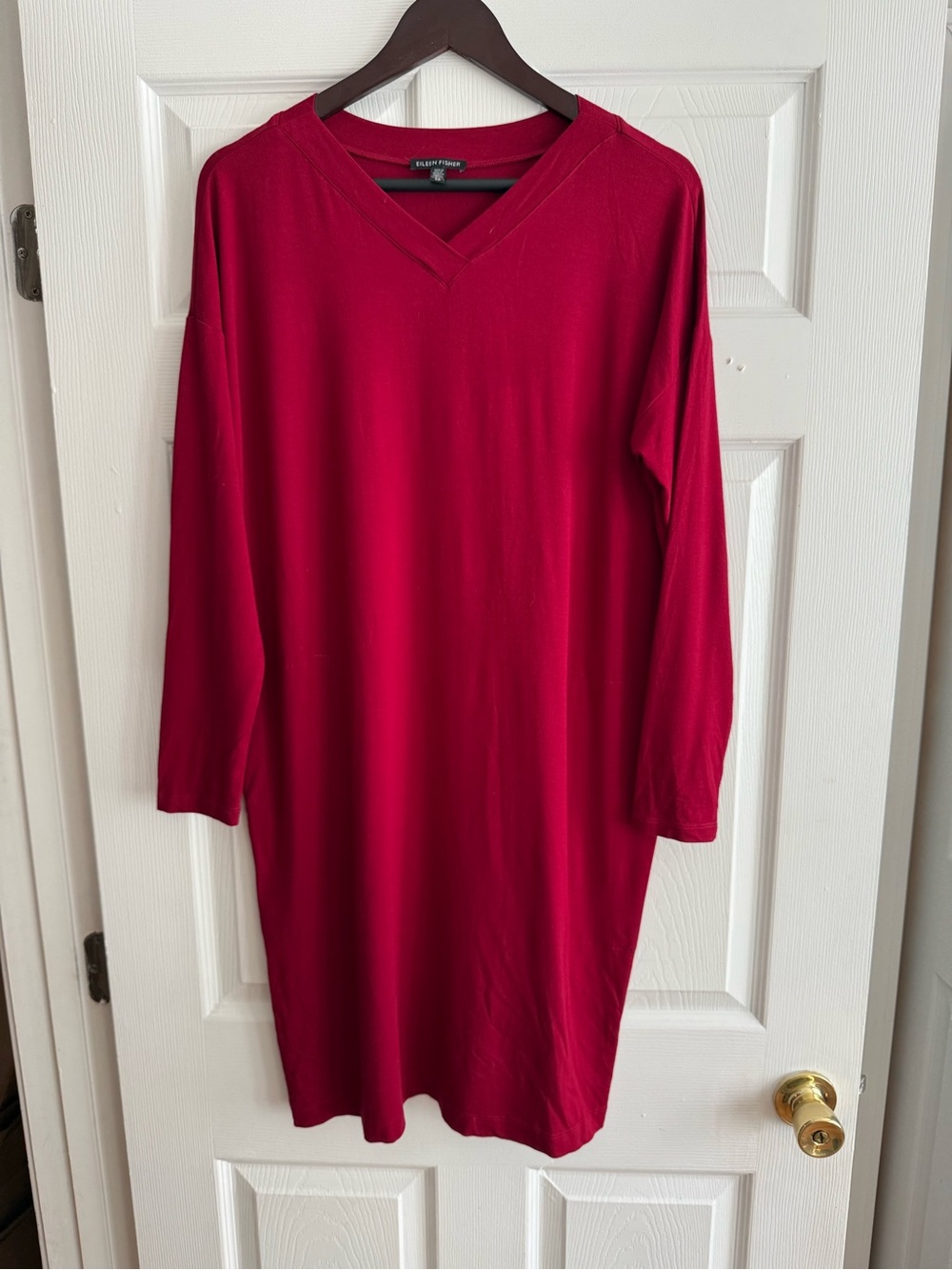 Eileen Fisher Deep Red V-Neck Long Sleeve Dress